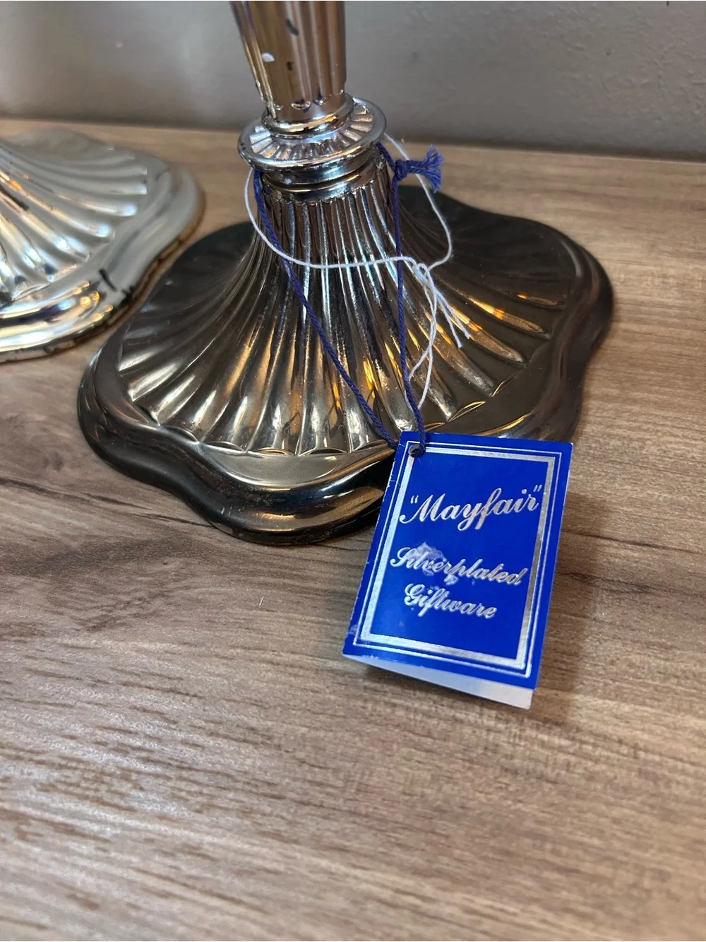 Vintage Silver Pair of Ribbed Metal Candlesticks